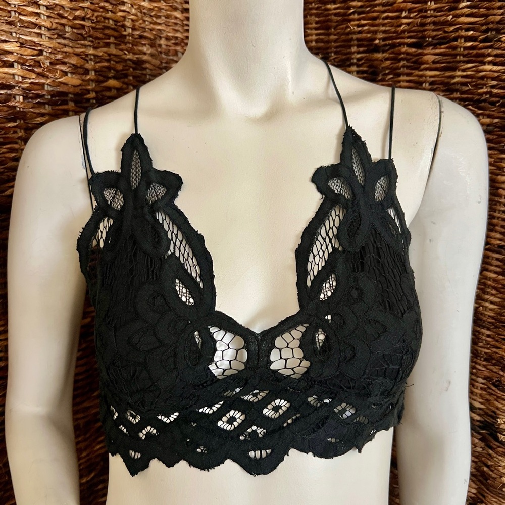 Free People Adella Black Floral Crochet Bralette